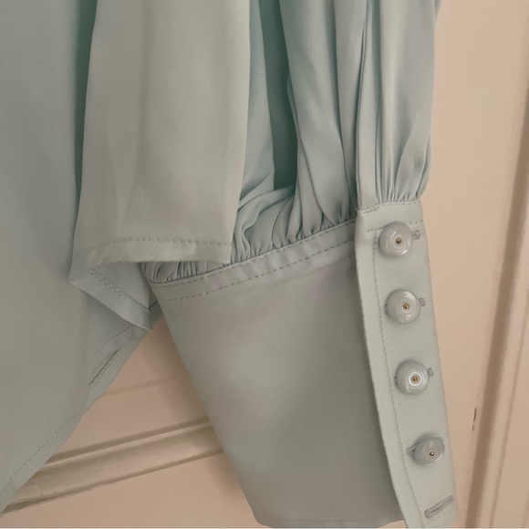 Trina Turk Puff Sleeve Silk Blend Blouse, Blue Frost, Small - Picture 7 of 9